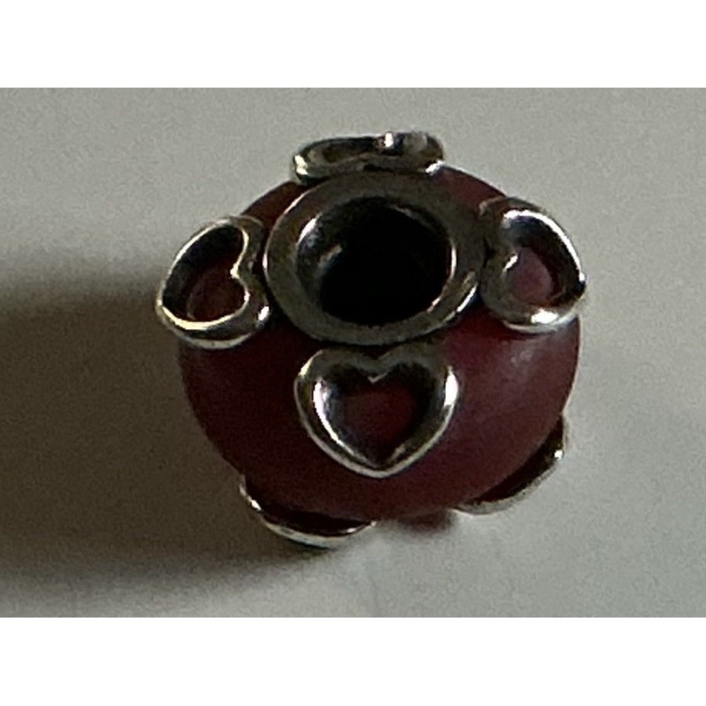 Pandora Frosted Red Murano Glass & Hearts Charm Threaded Sterling Silver